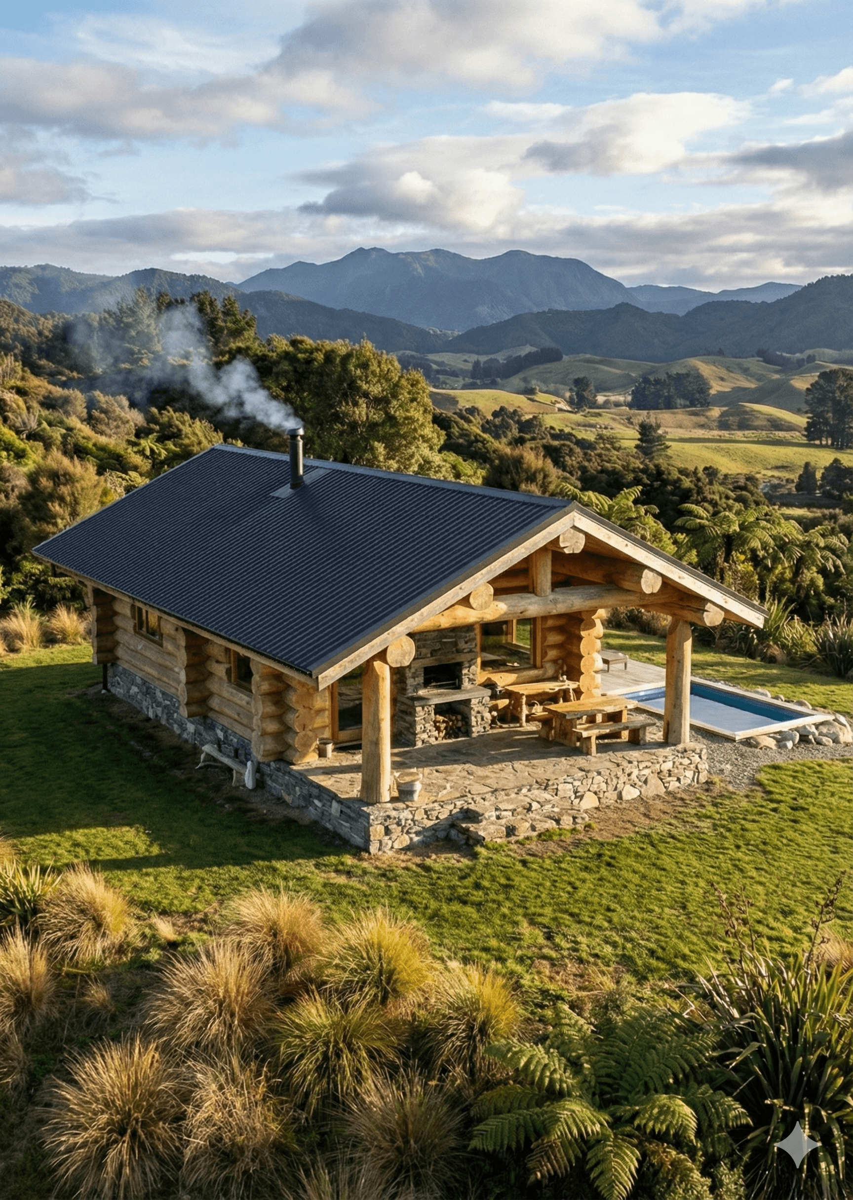 Banya Estate design rendered in a New Zealand South Island landscape, pending commission