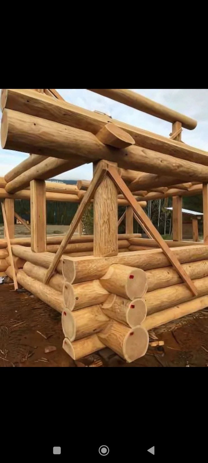 Corner interlock joinery where massive logs meet