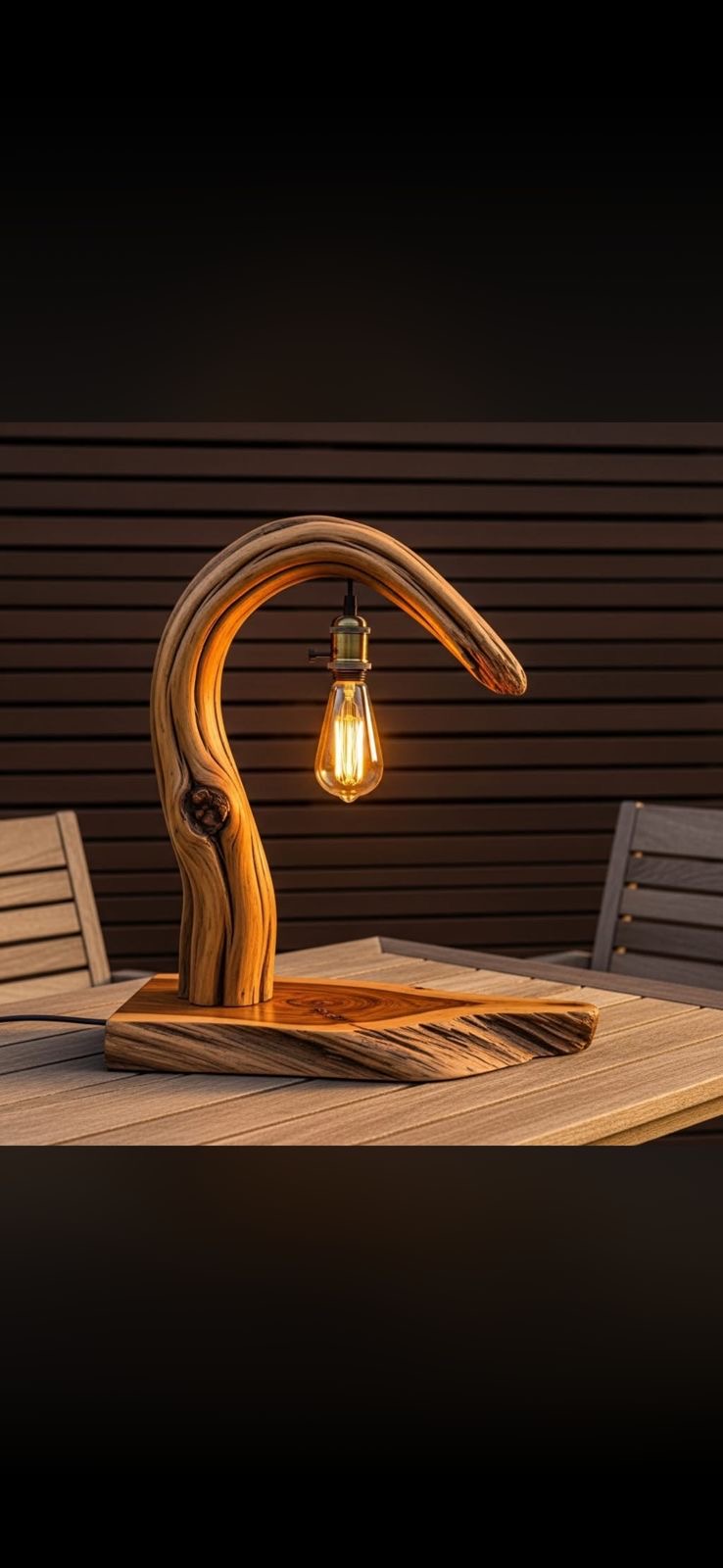 Sculptural timber floor lamp hand-shaped from a curved branch